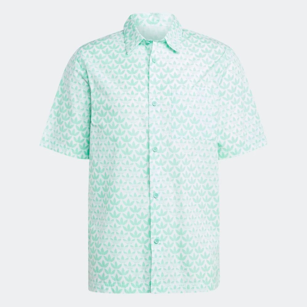 Men's adidas MONO AOP Golf Polo Button Down Shirt Size Medium Short Sleeve Green